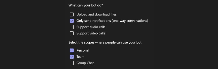 Microsoft Teams Bot Settings